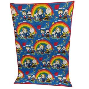 Vintage Peanuts Snoopy Charlie Brown Rainbow Quilted Bedspread Twin Reversible